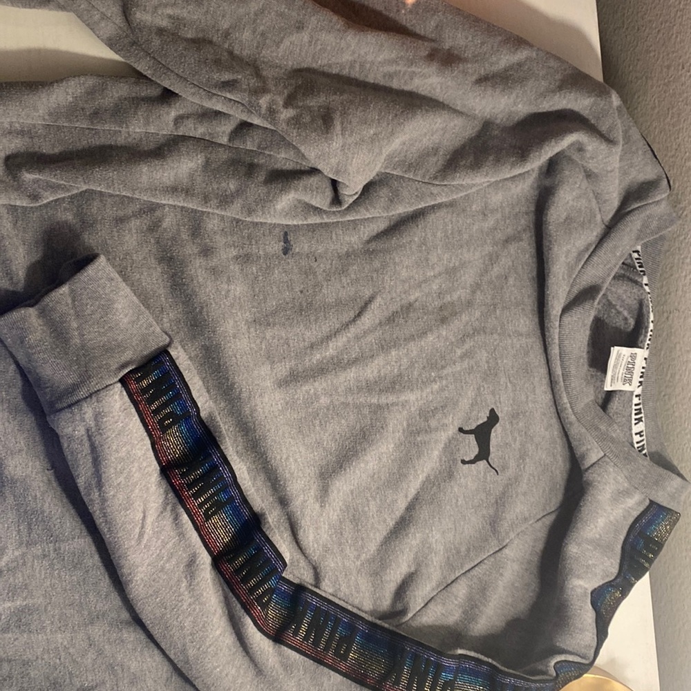 PINK sweater with rainbow sleeves